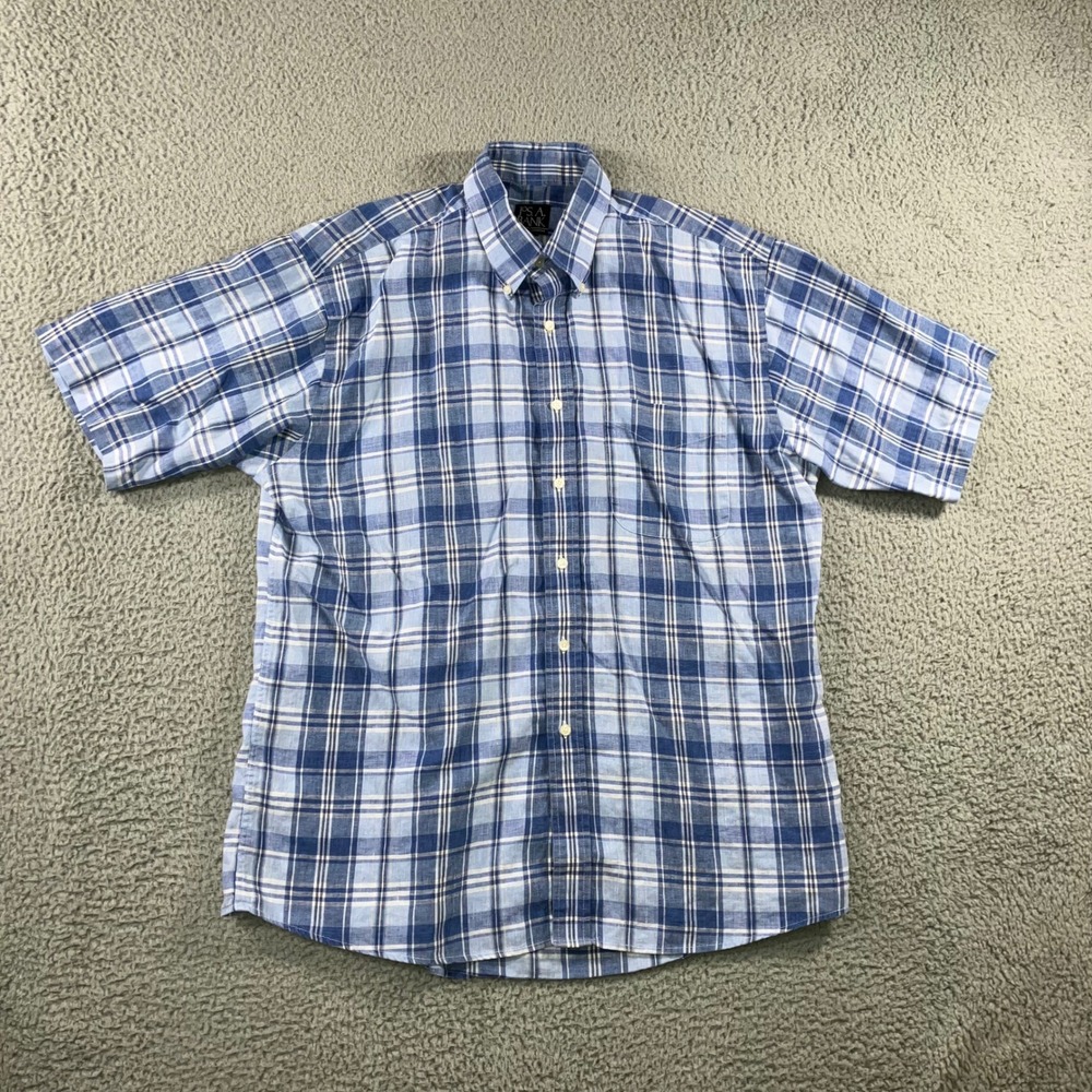 JOS A BANK Traveler's Collection Linen Button‎ Down Plaid Shirt Men Large - Picture 2 of 9